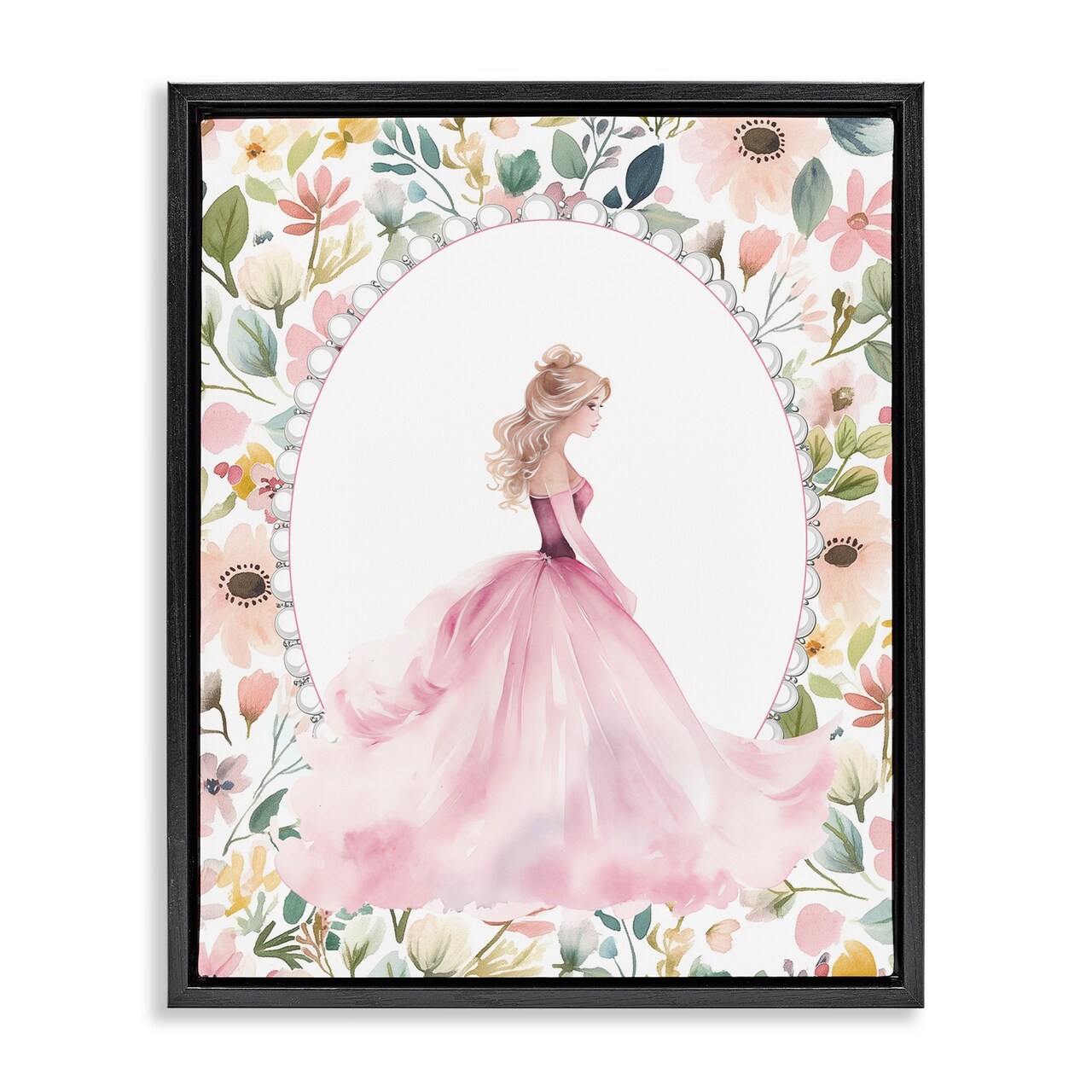 Stupell Industries Pink Princess with Pearl Border Floating Frame, design by Christine Simpson Art